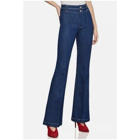 BCBG‎ MAXAZRIA Pintuck High Rise Flare Jeans Size 25 Rinse Wash